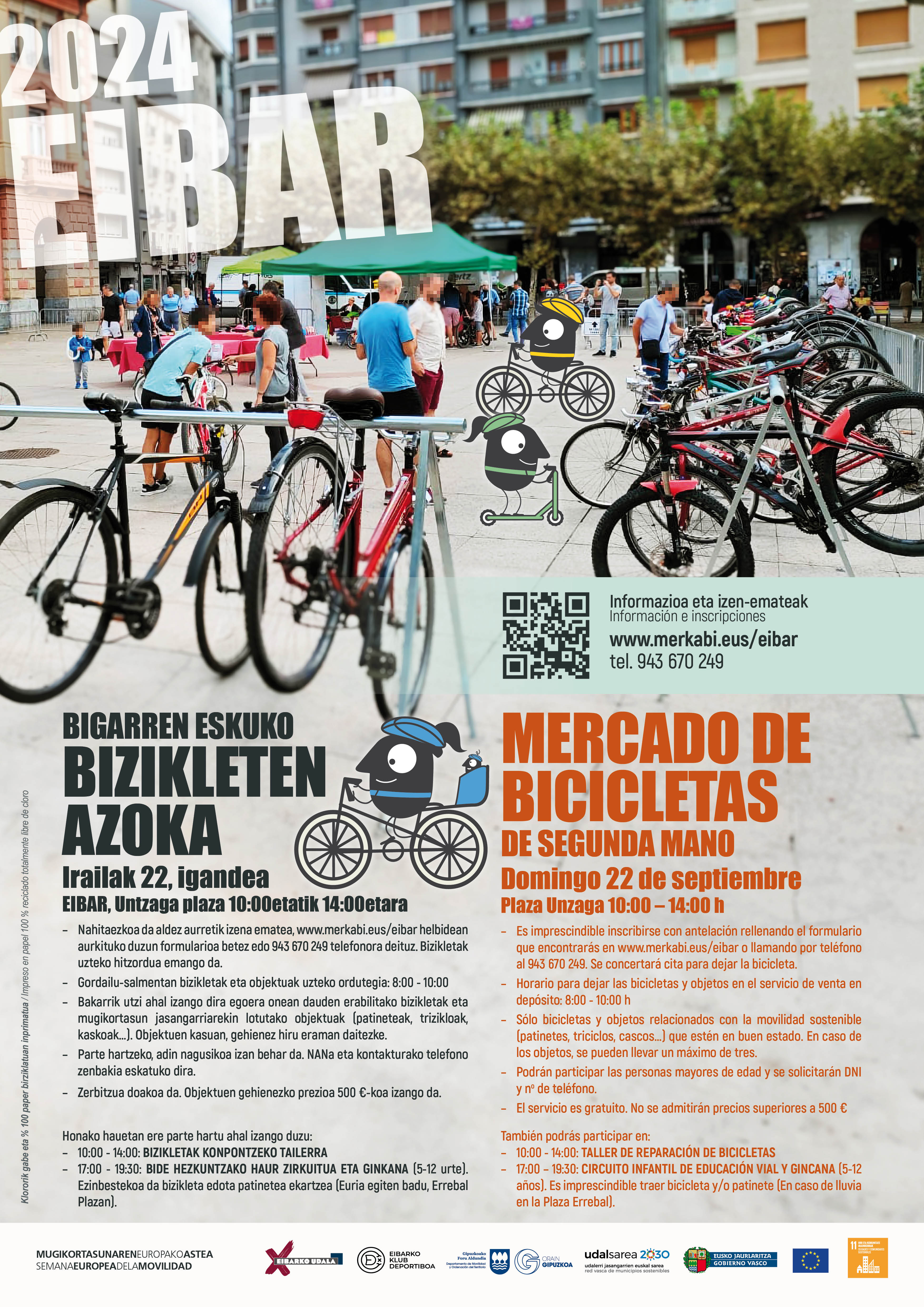 Eibar se suma, un año más, a la Semana Europea de la Movilidad Sostenible con la celebración del mercado de bicicletas de segunda mano y otras actividades