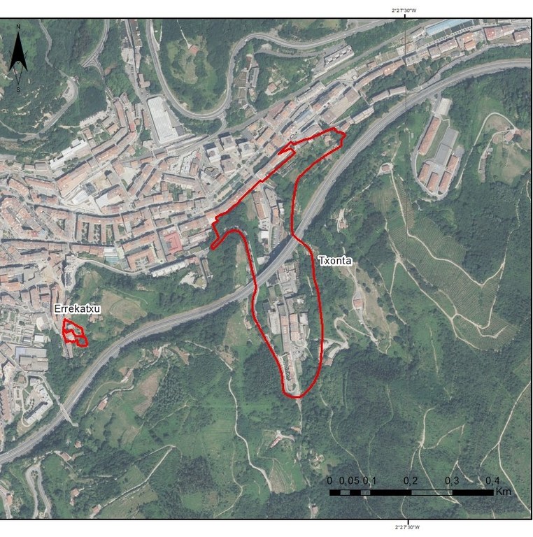 Imagen del plano sobre la modificación del PGOU AI.125 Txonta y los números 17, 19 y 21 de la calle Errekatxu Kalea.